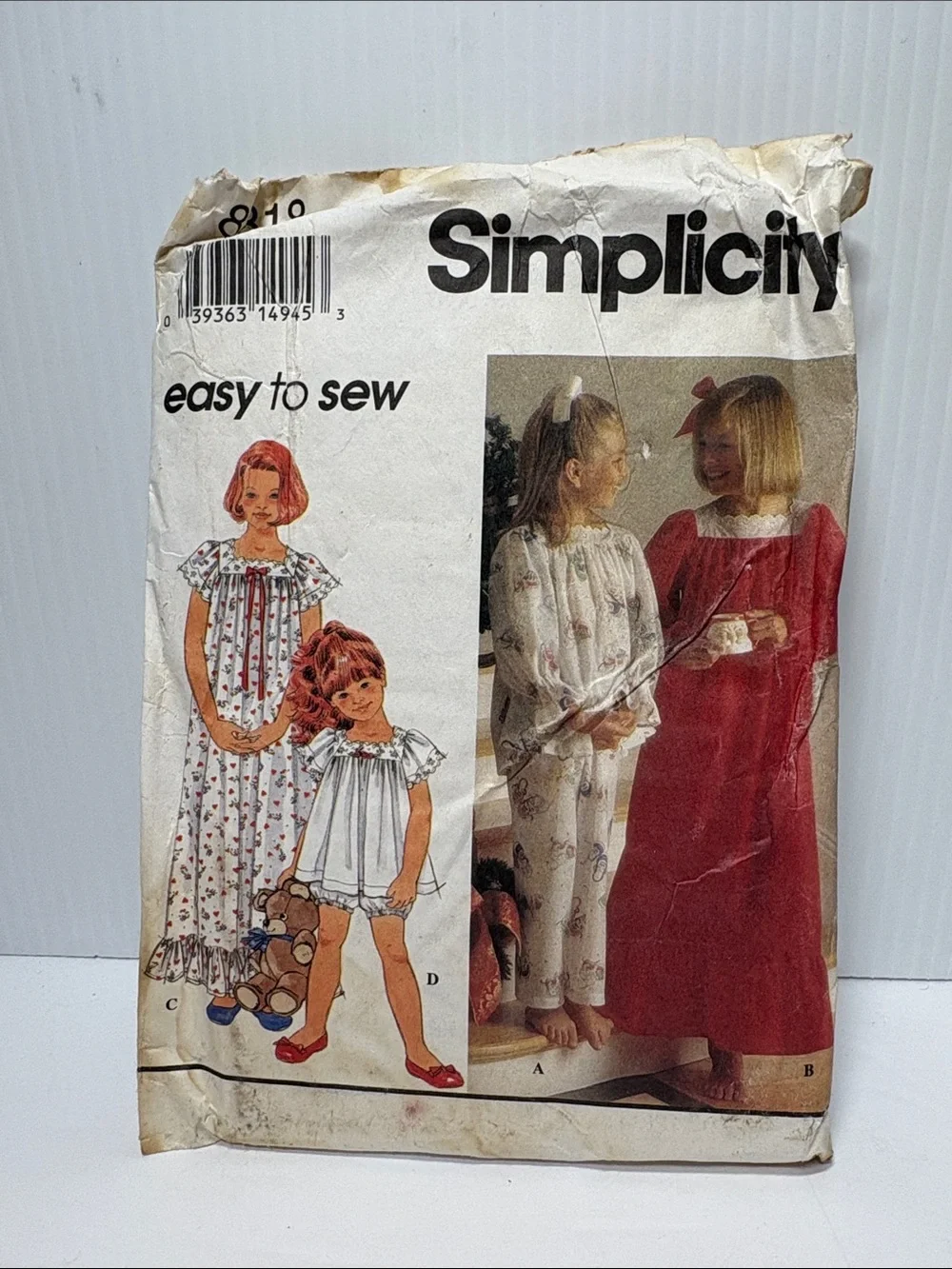 Simplicity 1990s Kids Pajamas #8818 Easy to Sew Patterns Small Medium Large